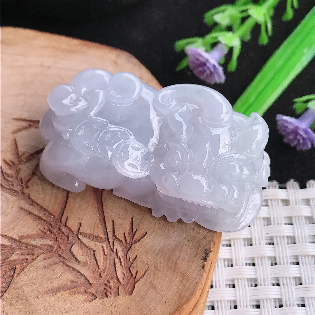 自然光42.8/23.5/12.6老坑秀气冰润起胶淡紫罗兰霸王貔貅吊坠翡翠玉坠