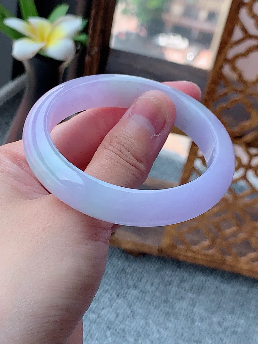 a货翡翠老坑紫罗兰贵妃手镯55-56圈口  尺寸55.3×47×12.3×7.5mm 重量47.05g 0801