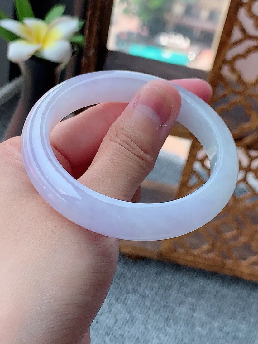 a货翡翠老坑紫罗兰正装正圈手镯53-54圈口 尺寸53.2×11×8mm 重量48.82g 0801