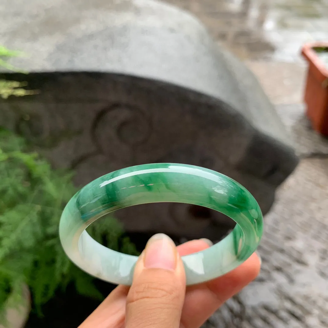 小圈口53.4-11.6-7.3【辣绿正圈手镯】正圈53 54可戴