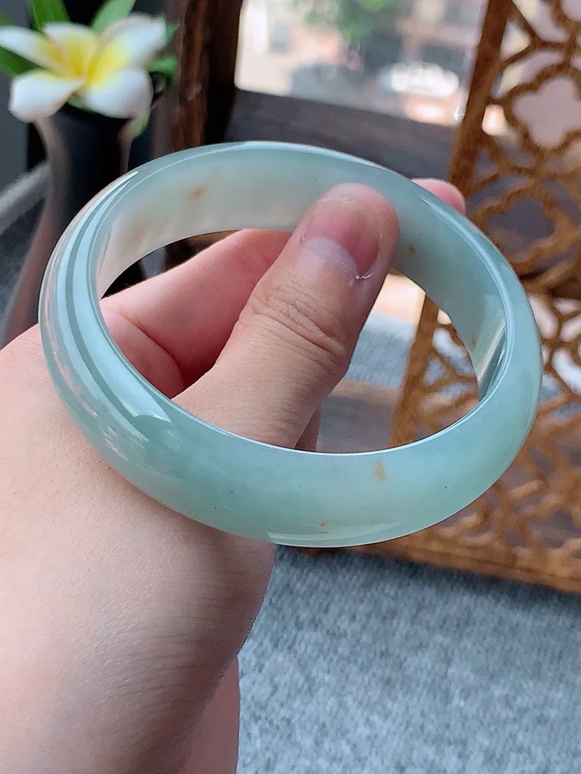 a货翡翠老坑飘黄翡轮胎边宽边正装正圈手镯60-61大圈口 尺寸60.5×16.8×8mm 重量70.52g 0801