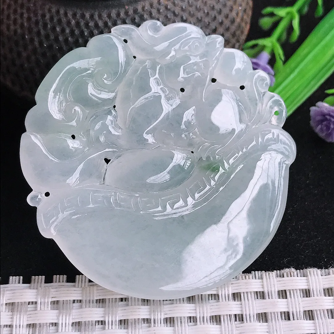 自然光50/49.7/5.8老坑冰种果冻冰纯招财貔貅吊坠翡翠玉坠