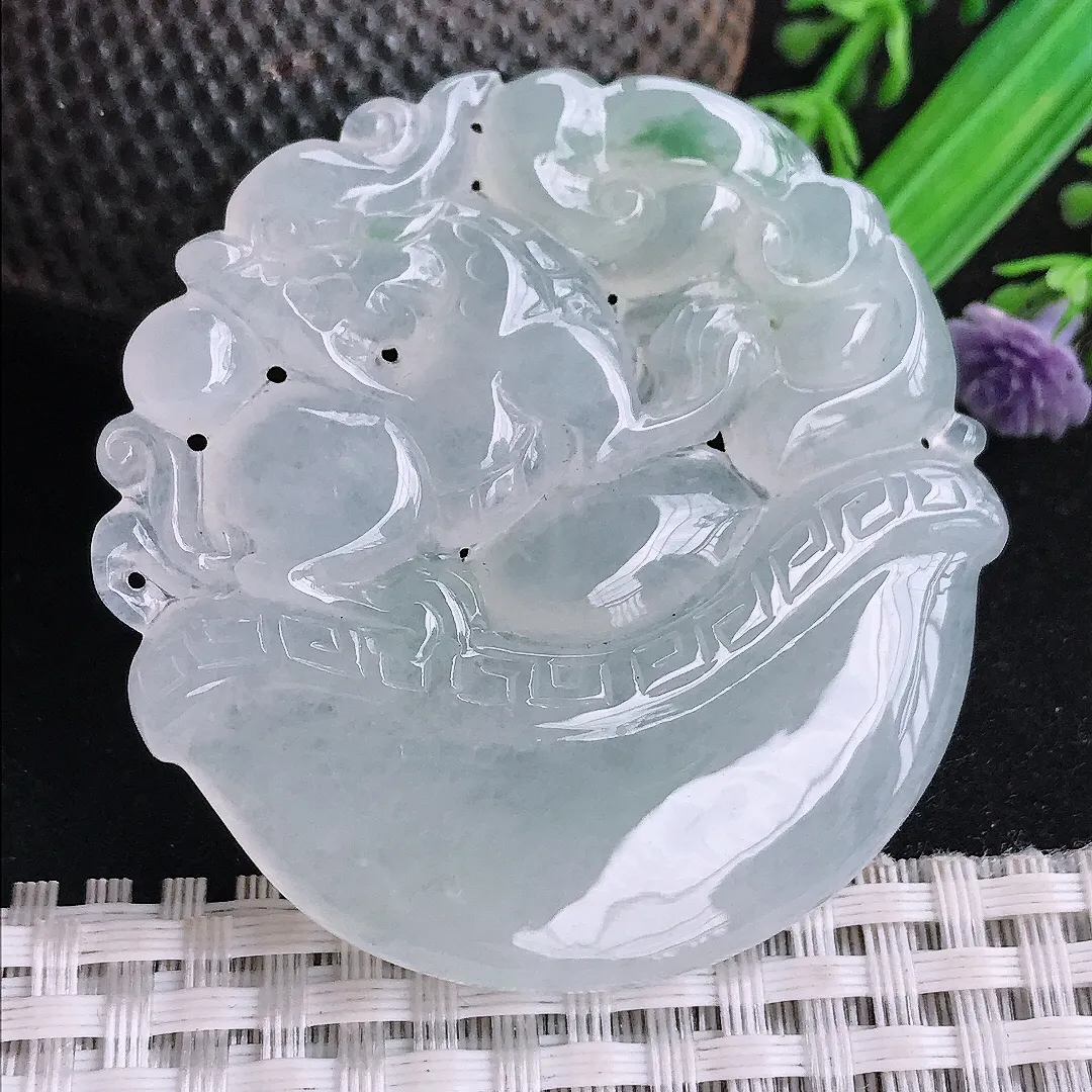 自然光50/49.7/5.8老坑冰种果冻冰纯招财貔貅吊坠翡翠玉坠