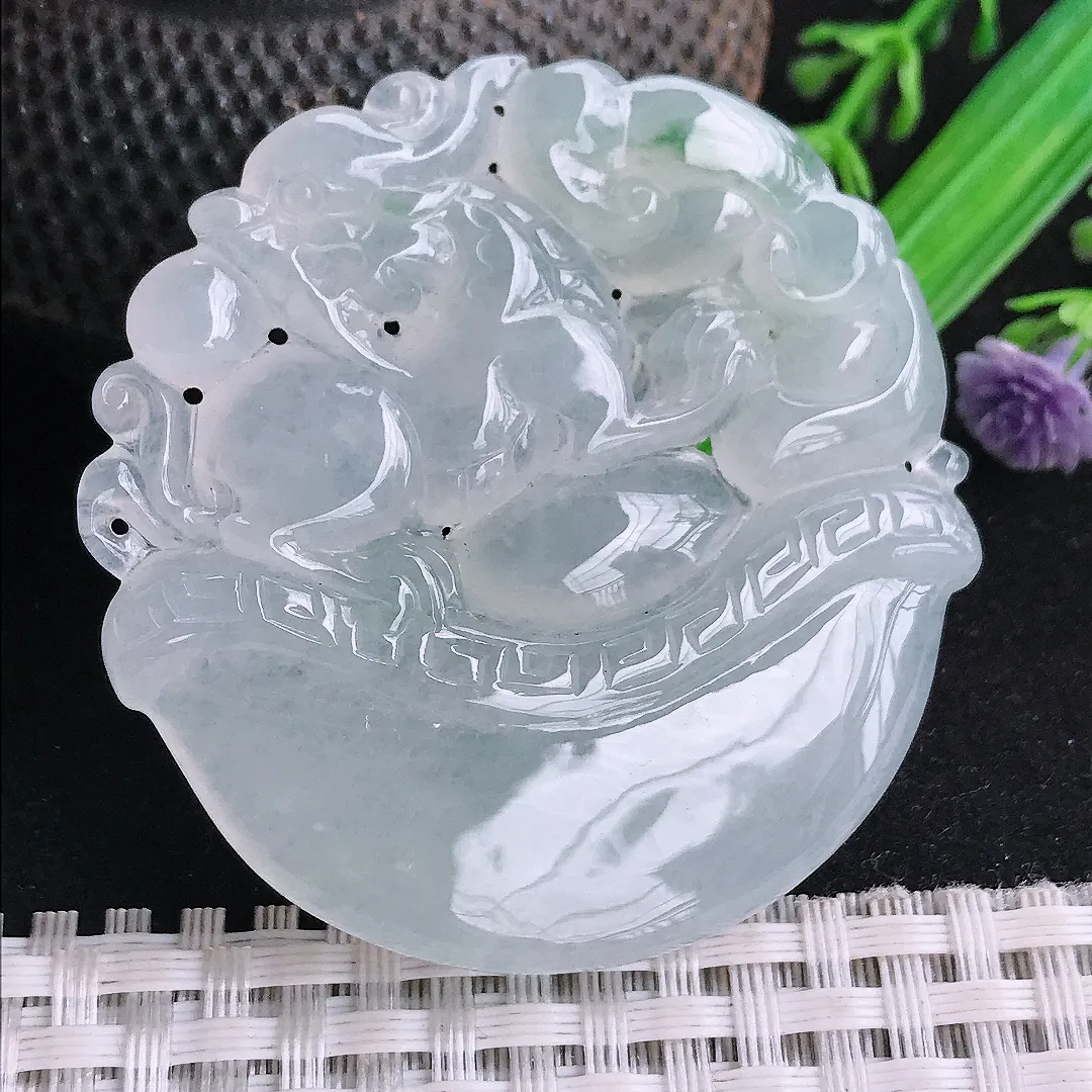 自然光50/49.7/5.8老坑冰种果冻冰纯招财貔貅吊坠翡翠玉坠