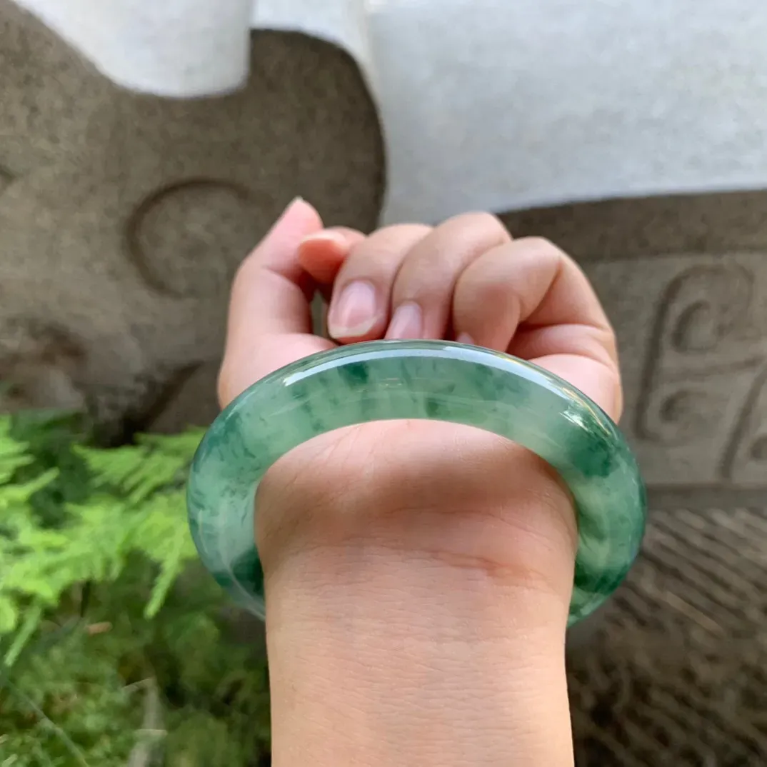 圈口55.1-11.9 【冰种飘花圆条手镯】圆条55 56可戴