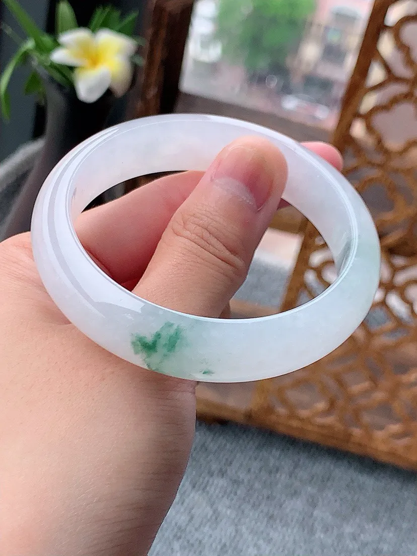 a货翡翠老坑冰种飘花正装正圈手镯53-54圈口 尺寸53.6×13.4×7mm 重量51.12g 0803