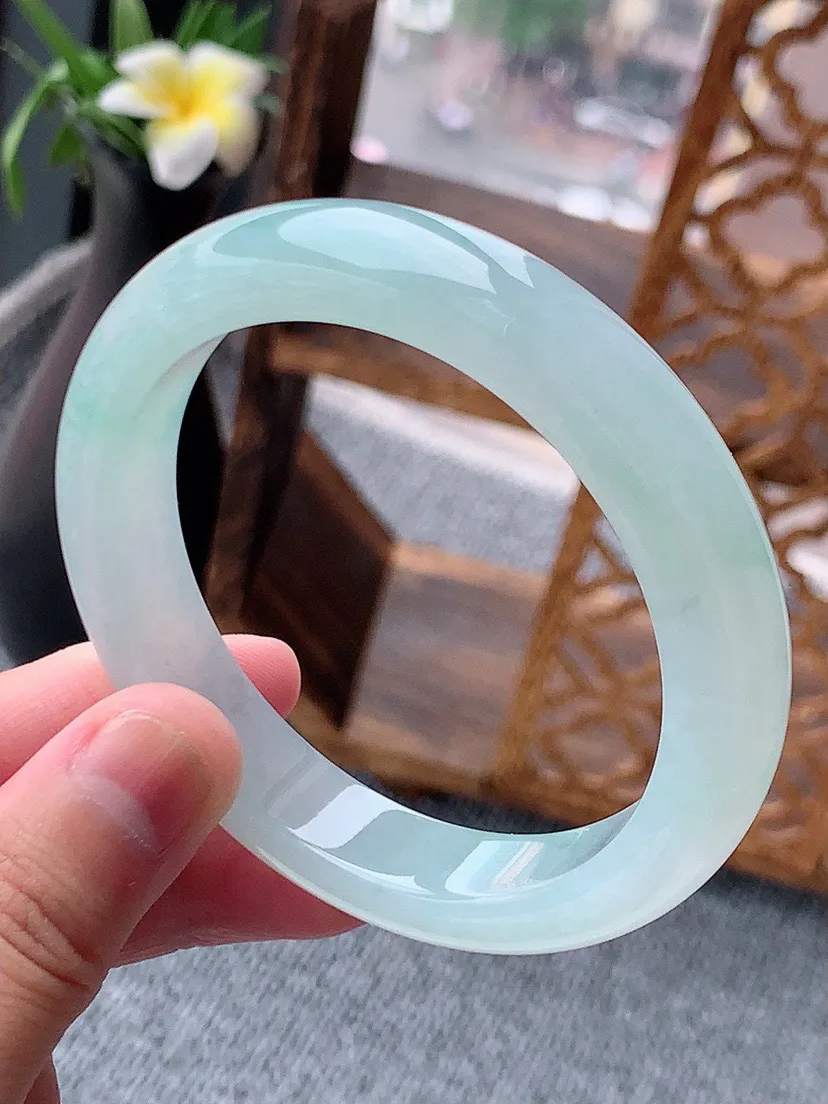 a货翡翠老坑冰种晴水正装正圈手镯55-56圈口 尺寸55.5×11.4×8.3mm 重量55.28g