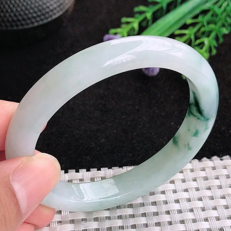 自然光55/48.5/10/7.5老坑冰胶水灵飘花贵妃手镯翡翠玉镯百搭