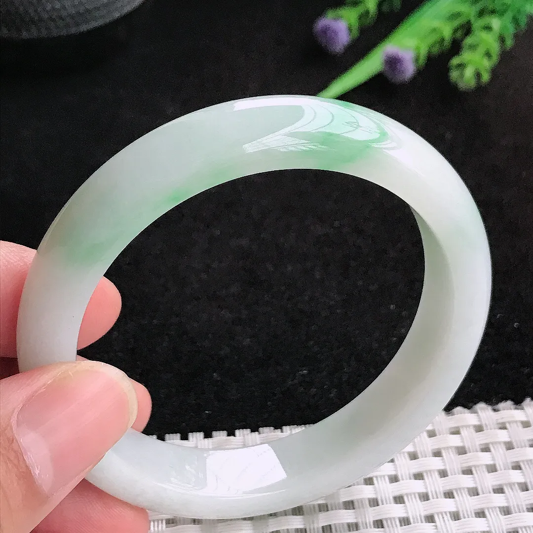 自然光54.5/12.1/7.7老坑秀气冰润飘花手镯翡翠玉镯百搭