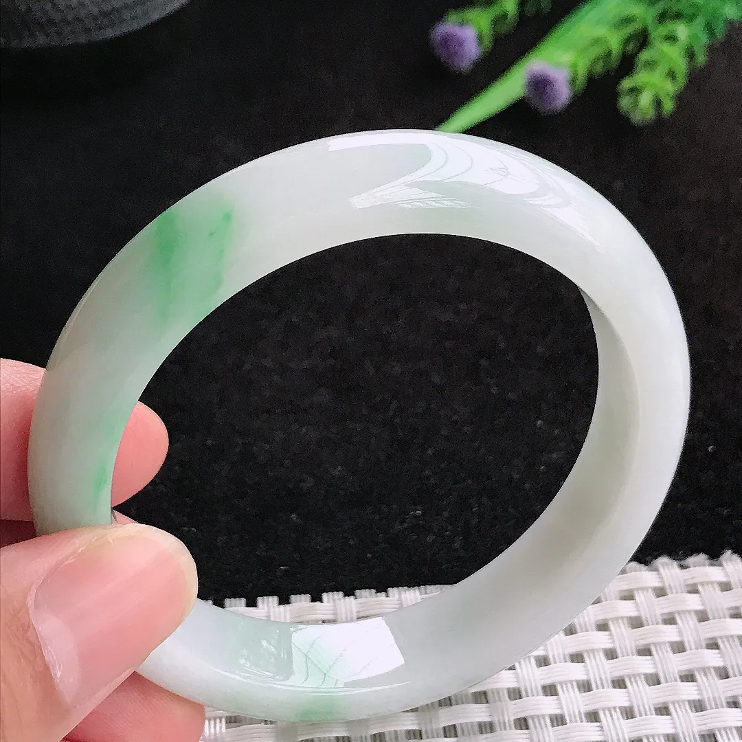 自然光54.5/12.1/7.7老坑秀气冰润飘花手镯翡翠玉镯百搭