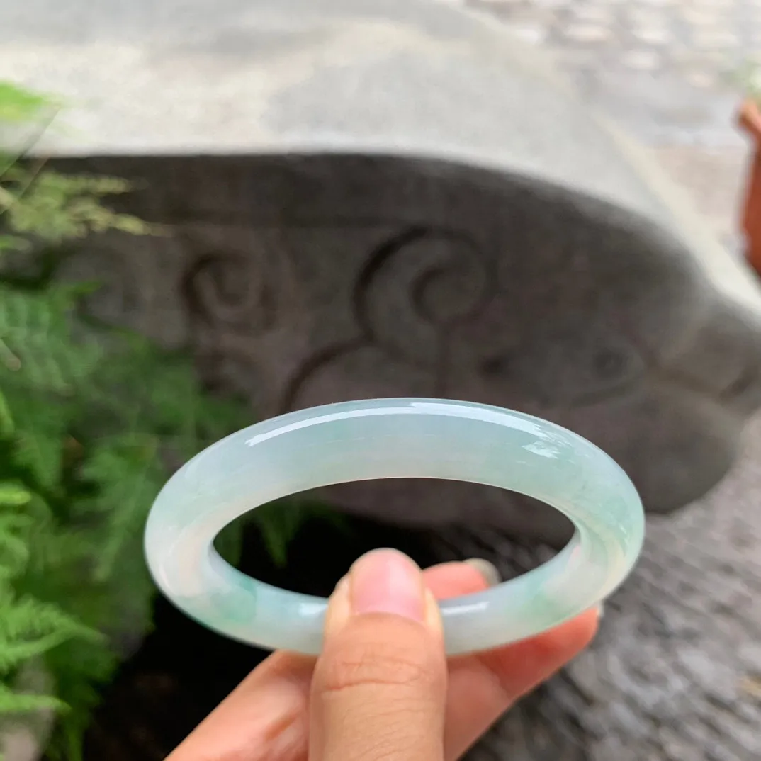 小圈口51.3-9 【冰飘绿圆条手镯】圆条51 52可戴