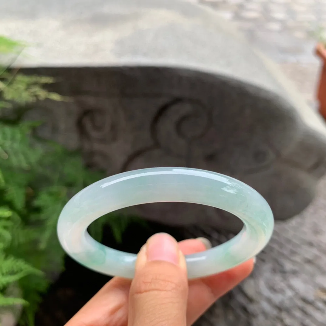 小圈口51.3-9 【冰飘绿圆条手镯】圆条51 52可戴