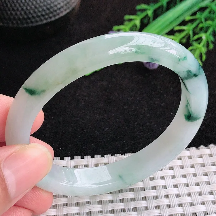 自然光55/48.5/10/7.5老坑冰胶水灵飘花贵妃手镯翡翠玉镯百搭
