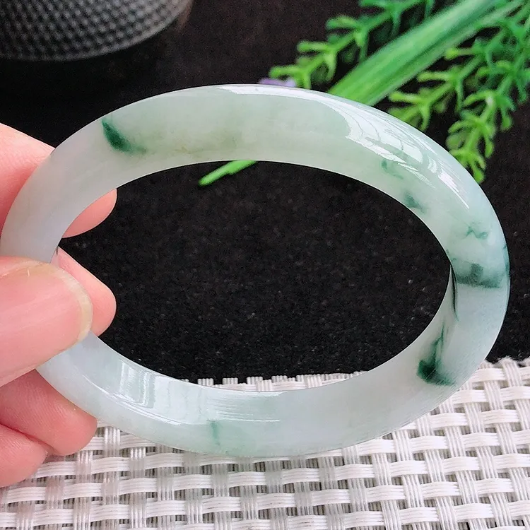 自然光55/48.5/10/7.5老坑冰胶水灵飘花贵妃手镯翡翠玉镯百搭