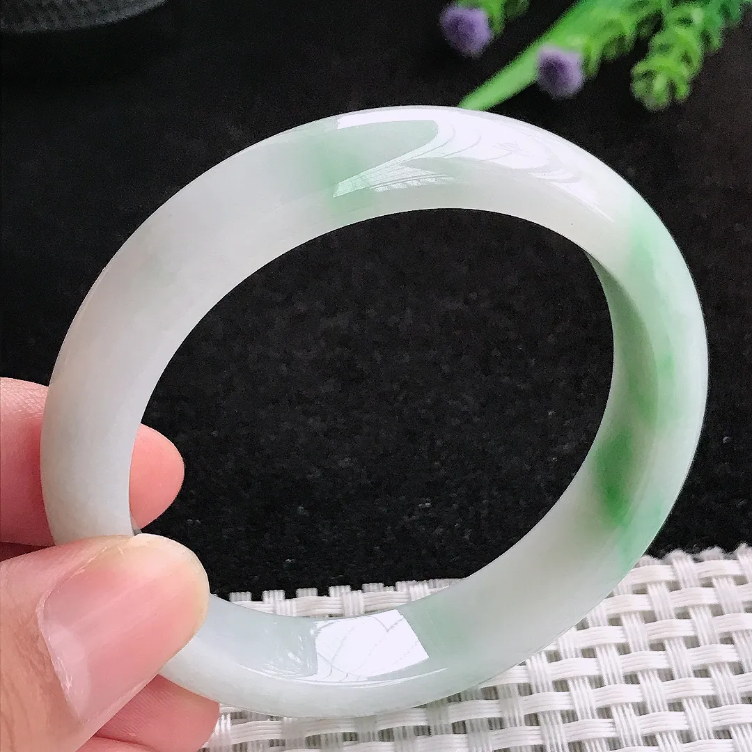 自然光54.5/12.1/7.7老坑秀气冰润飘花手镯翡翠玉镯百搭