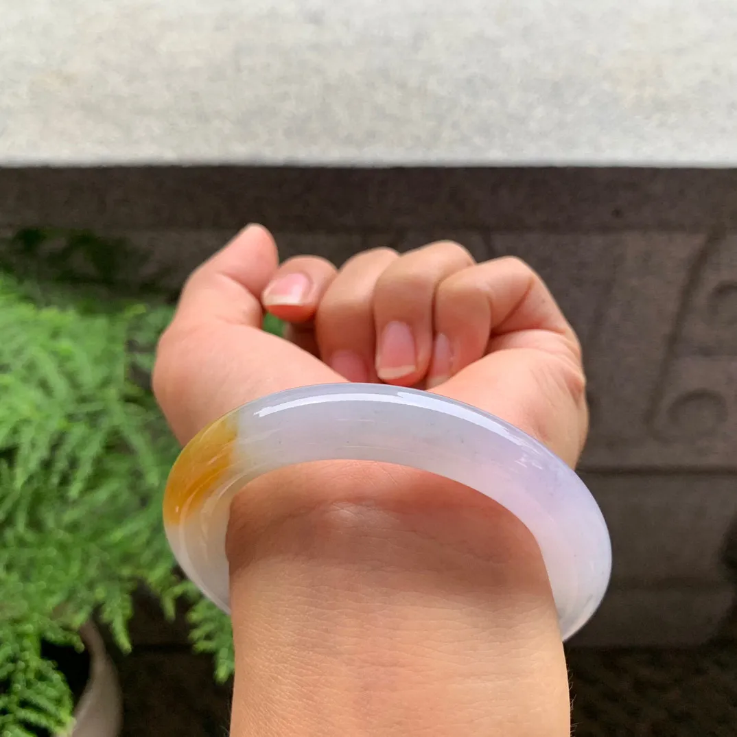 小圈口 53.6-10.7【冰粉紫黄翡圆条手镯】圆条53 54可戴