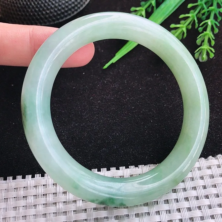 自然光57/11.2/10.8老坑冰润起胶飘花圆条手镯翡翠玉镯百搭