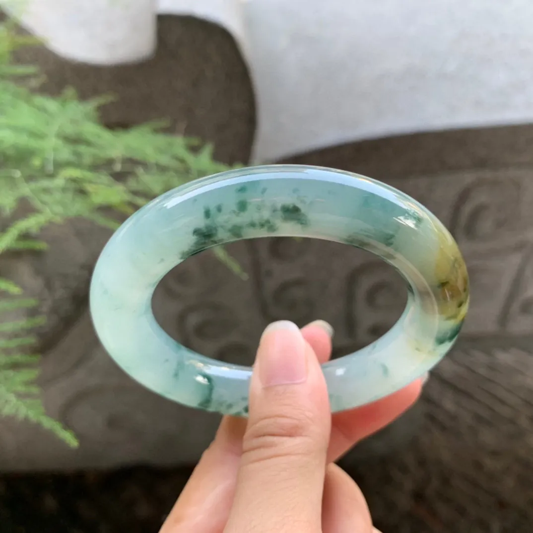 小圈口 52-11.6【冰黄飘花圆条手镯】圆条52 53可戴