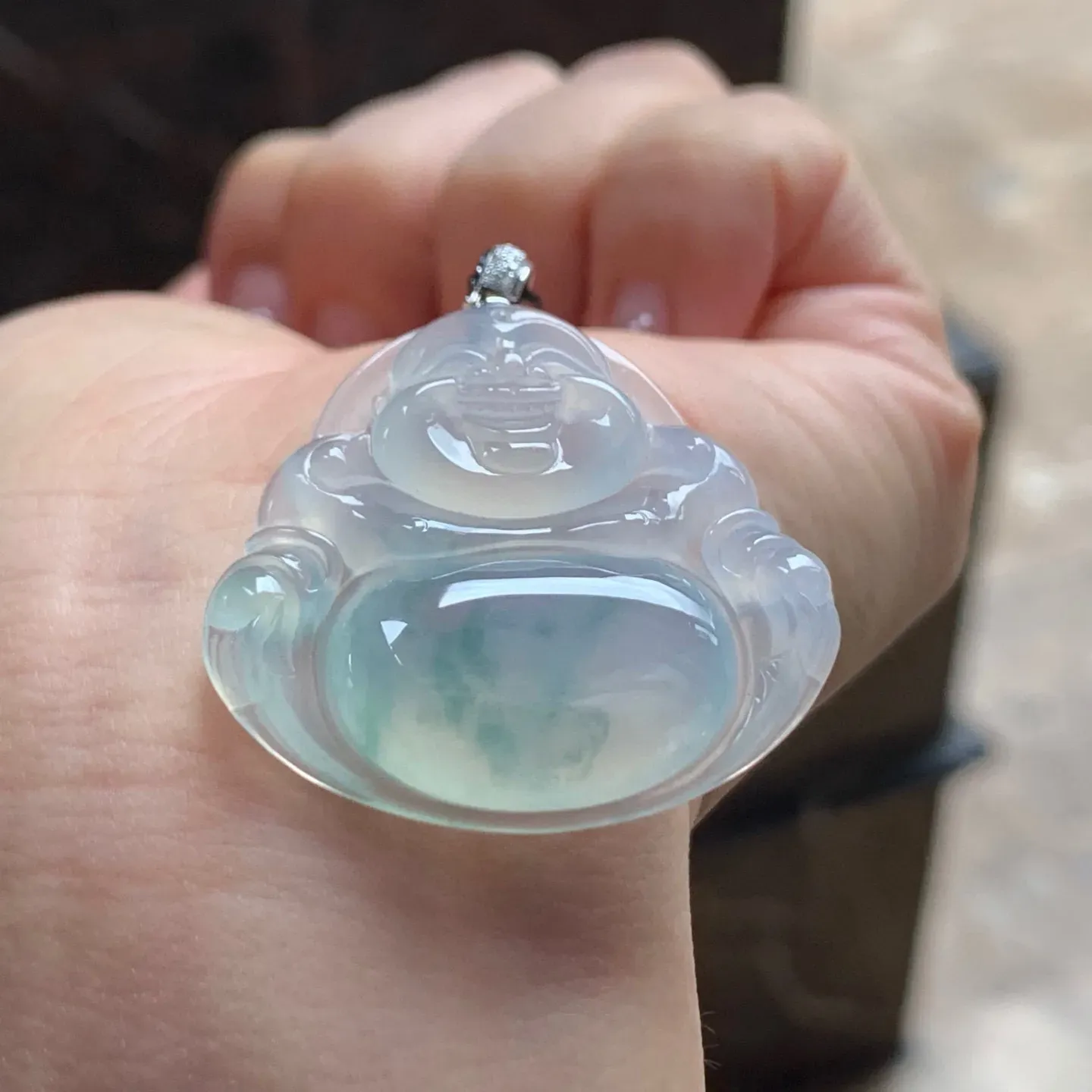 冰种飘花坐佛
笑口常开～