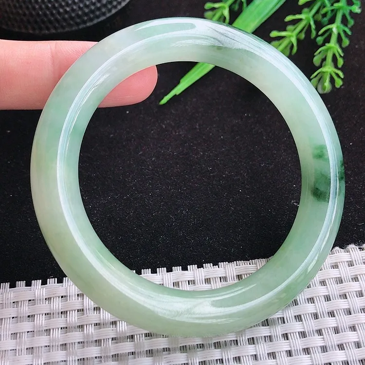 自然光57/11.2/10.8老坑冰润起胶飘花圆条手镯翡翠玉镯百搭
