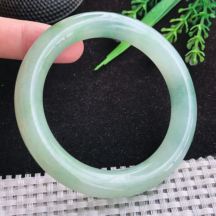 自然光57/11.2/10.8老坑冰润起胶飘花圆条手镯翡翠玉镯百搭