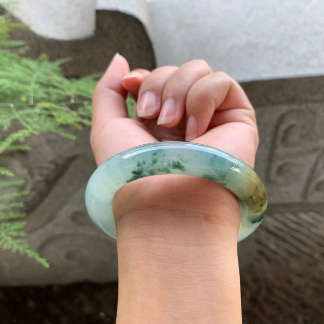 小圈口 52-11.6【冰黄飘花圆条手镯】圆条52 53可戴