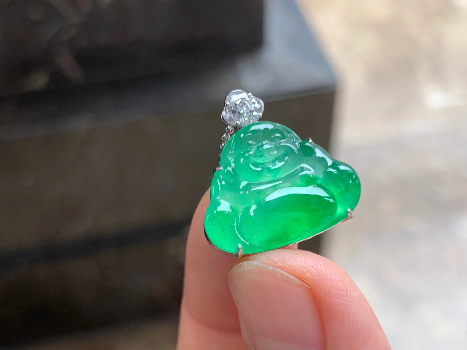 冰绿佛公 小精品 18K金镶嵌