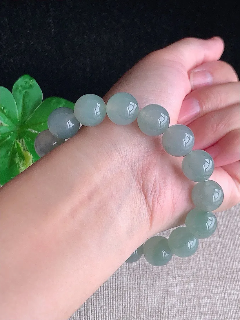a货翡翠老坑冰种飘花圆珠佛珠手串16颗 尺寸12.6mm 重量57.09g 0806