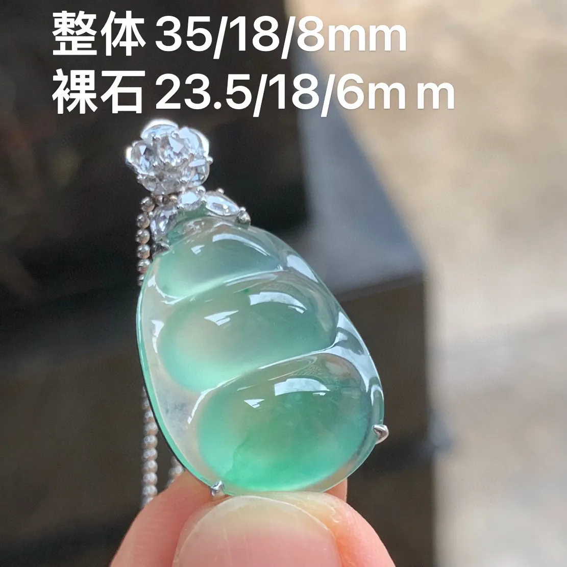 冰种晴水福豆 冰透胶润 饱满 18K金镶嵌