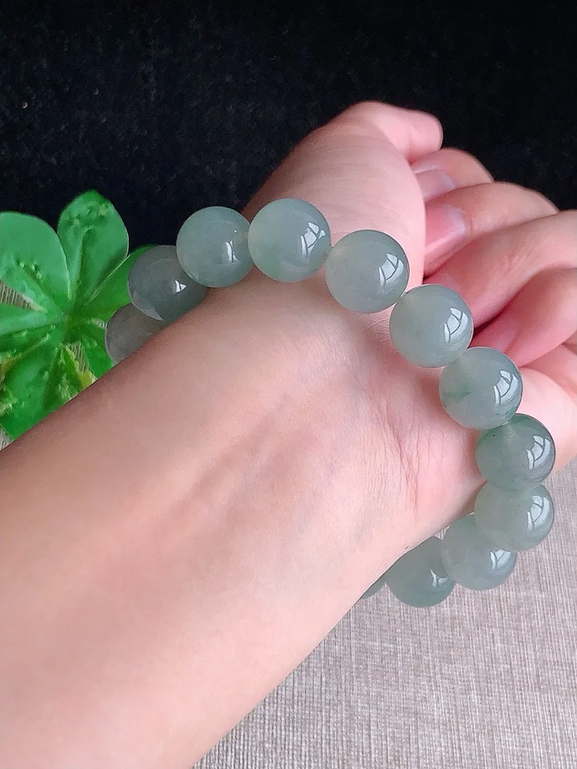 a货翡翠老坑冰种飘花圆珠佛珠手串16颗 尺寸12.6mm 重量57.09g 0806