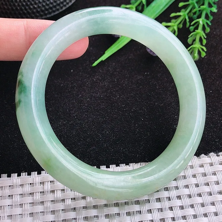 自然光57/11.2/10.8老坑冰润起胶飘花圆条手镯翡翠玉镯百搭