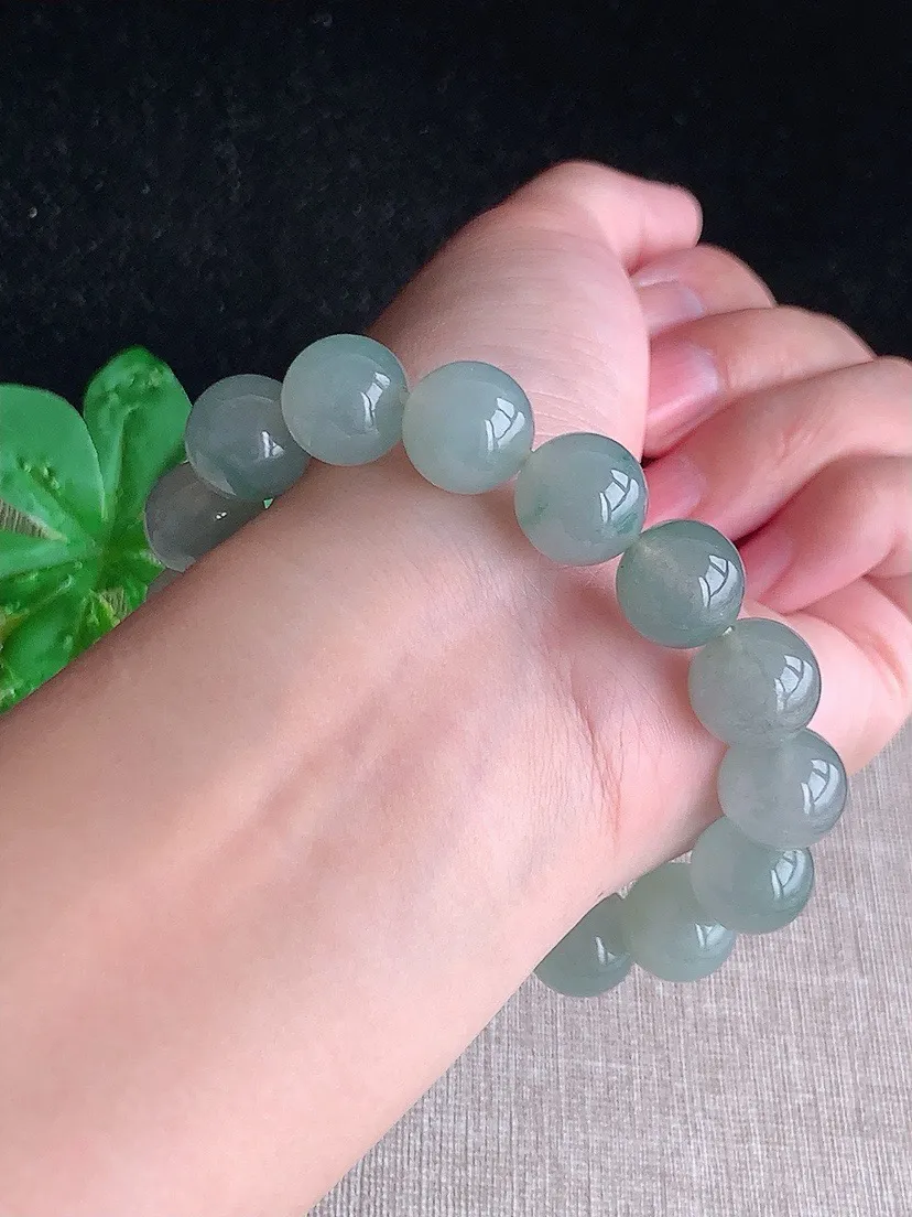 a货翡翠老坑冰种飘花圆珠佛珠手串16颗 尺寸12.6mm 重量57.09g 0806