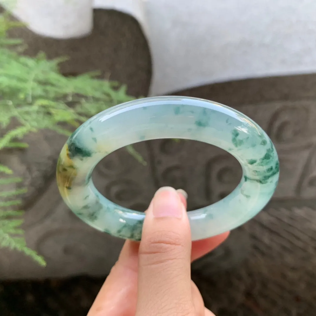 小圈口 52-11.6【冰黄飘花圆条手镯】圆条52 53可戴