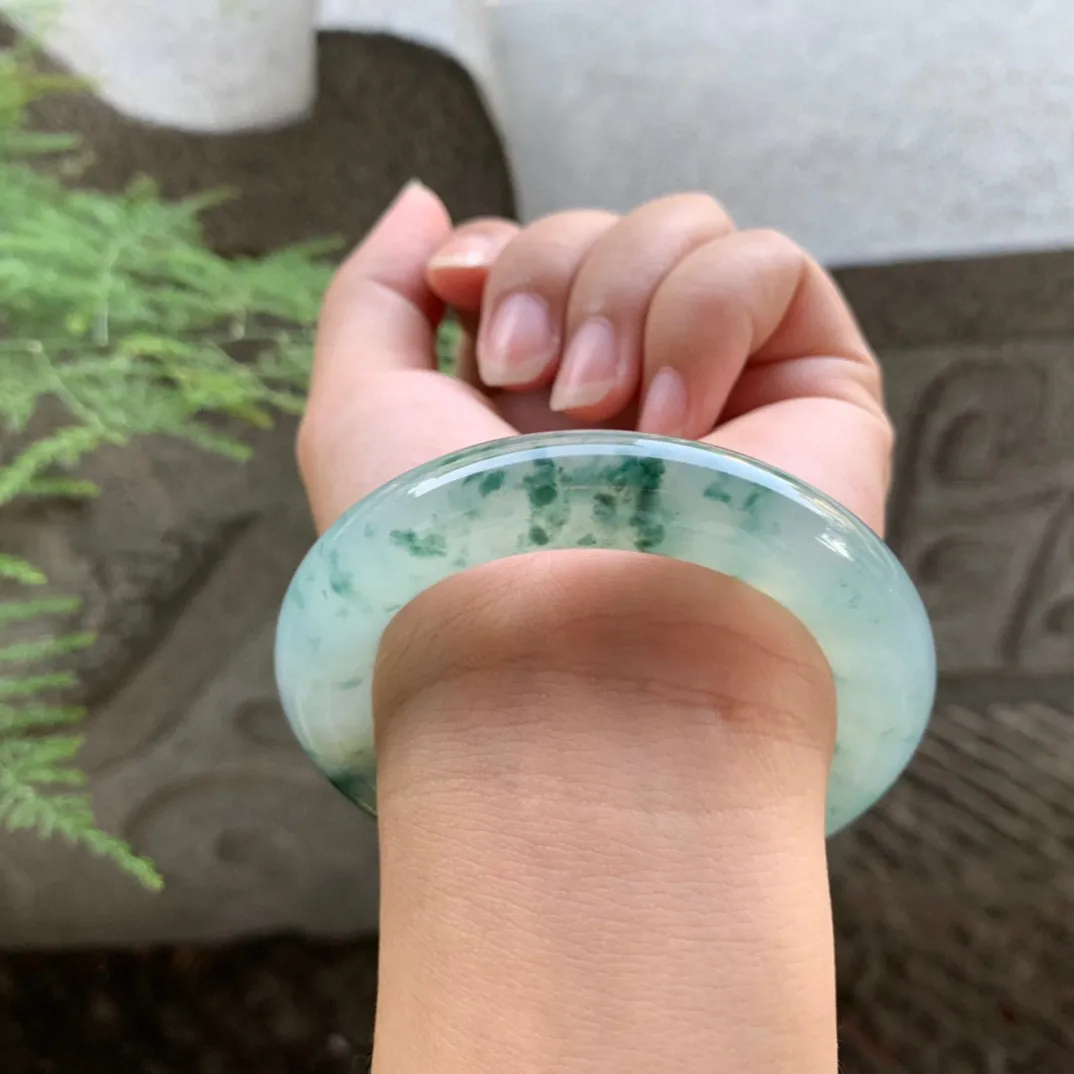 小圈口 52-11.6【冰黄飘花圆条手镯】圆条52 53可戴