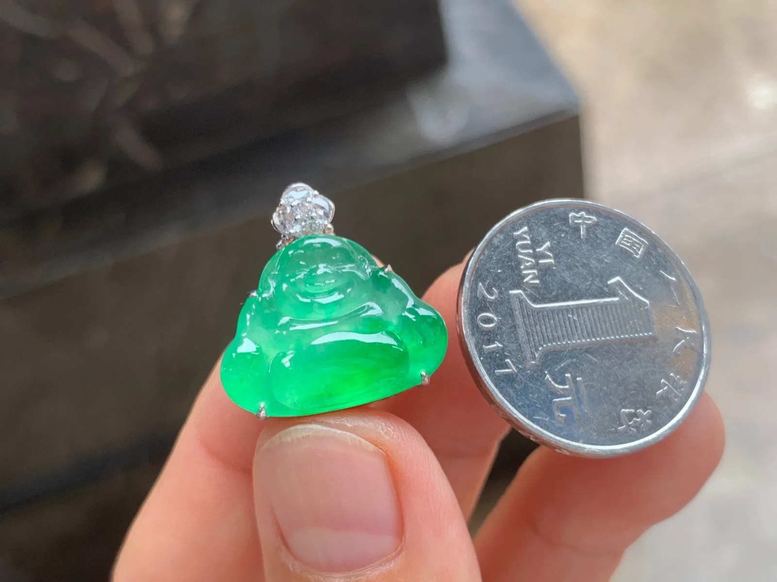 冰绿佛公 小精品 18K金镶嵌