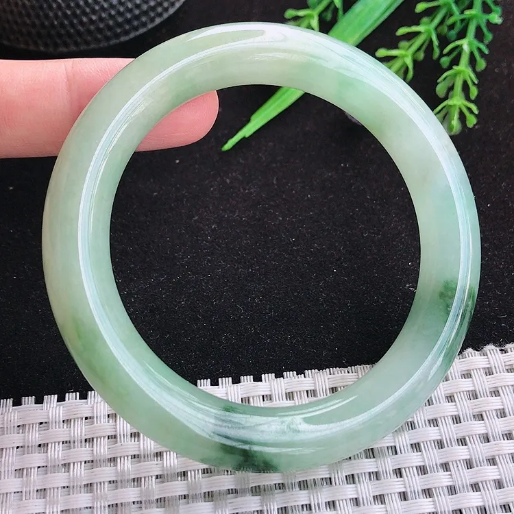 自然光57/11.2/10.8老坑冰润起胶飘花圆条手镯翡翠玉镯百搭