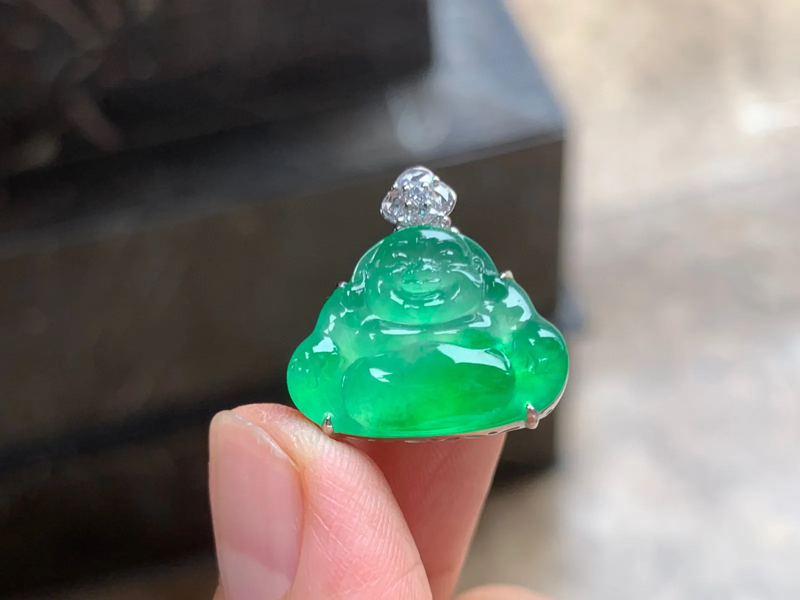 冰绿佛公 小精品 18K金镶嵌