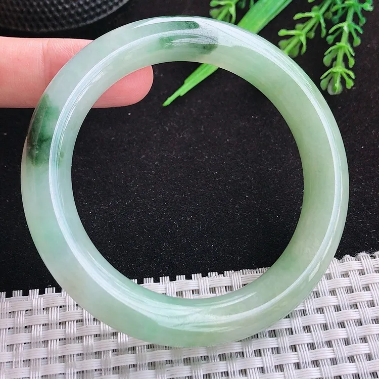 自然光57/11.2/10.8老坑冰润起胶飘花圆条手镯翡翠玉镯百搭