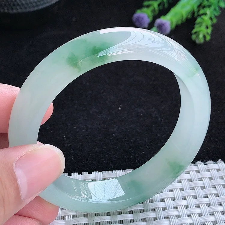 自然光54/13/8.2老坑冰种果冻胶飘花手镯翡翠玉镯百搭