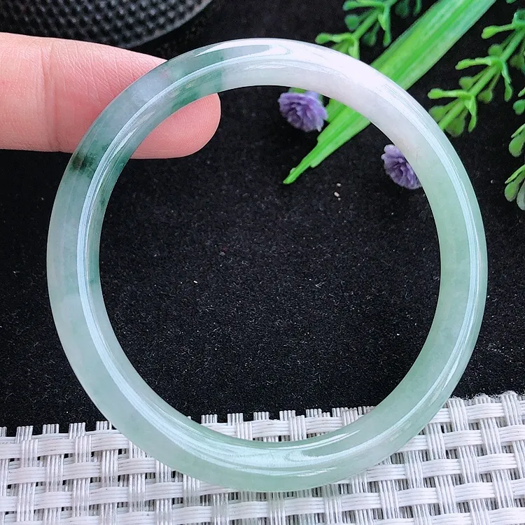 自然光52.5/7老坑冰胶果冻飘花圆条手镯翡翠玉镯百搭