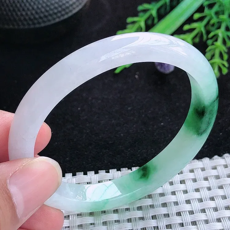 自然光54.5/47.5/9/6.9老坑冰胶水灵飘花贵妃手镯翡翠玉镯百搭