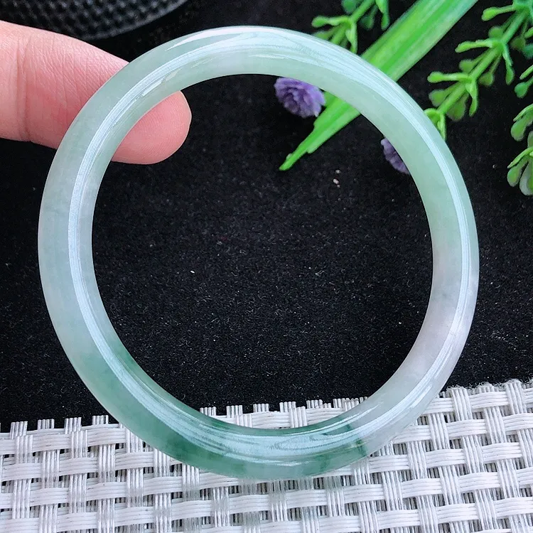自然光52.5/7老坑冰胶果冻飘花圆条手镯翡翠玉镯百搭