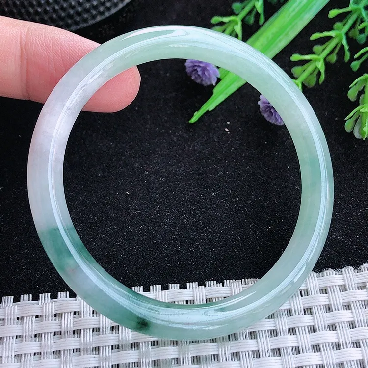 自然光52.5/7老坑冰胶果冻飘花圆条手镯翡翠玉镯百搭