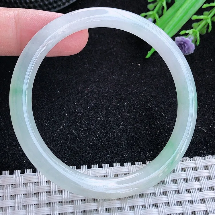 自然光53.5/6.5/7.3老坑冰胶水灵飘绿细条圆条手镯翡翠玉镯百搭