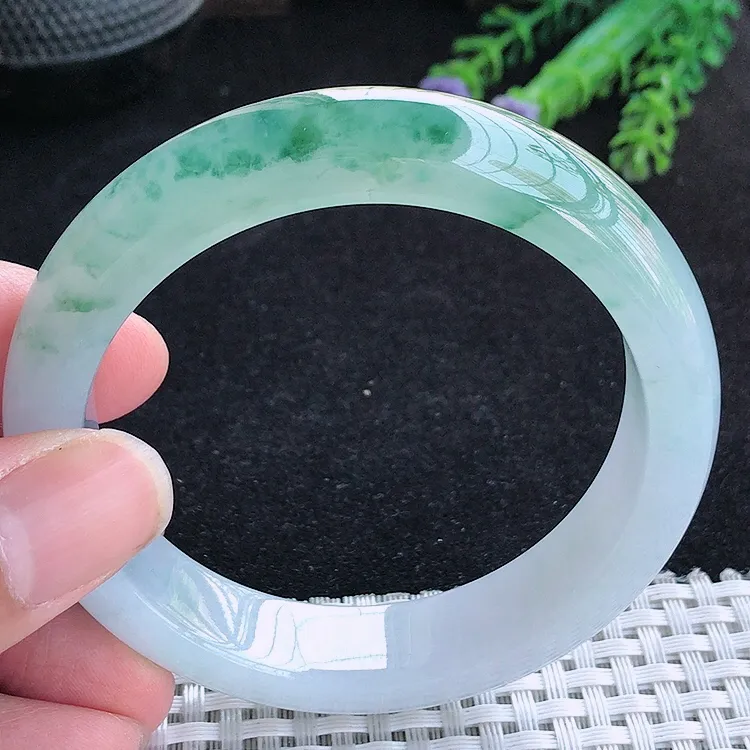 自然光56/13.9/8.8老坑冰胶果冻冰飘花手镯翡翠玉镯百搭