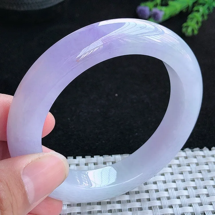 自然光56.5/12.2/10.2老坑精美冰润浓艳紫罗兰手镯翡翠玉镯百搭