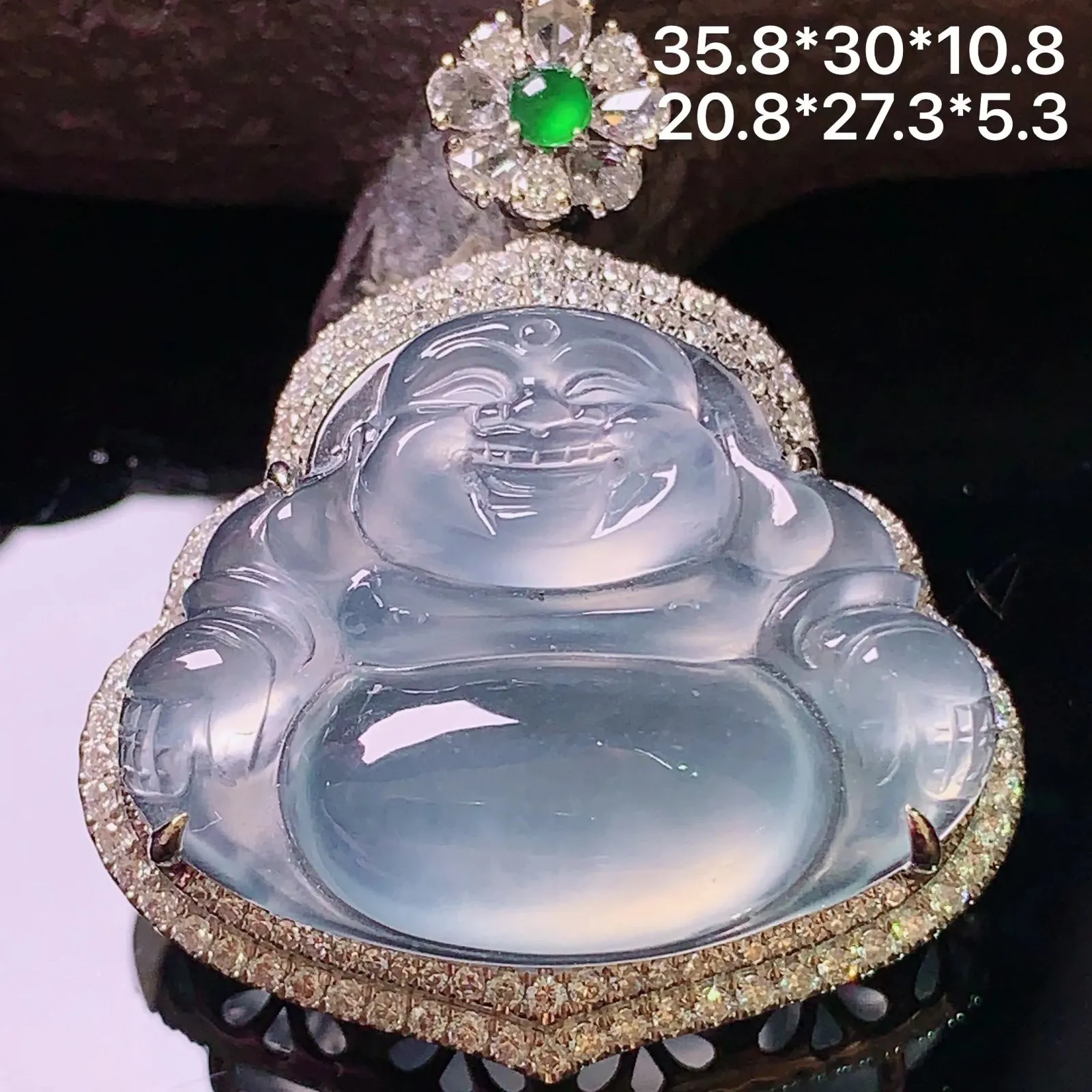 18k金钻镶嵌冰种佛公吊坠 整体尺寸35.8*30*10.8