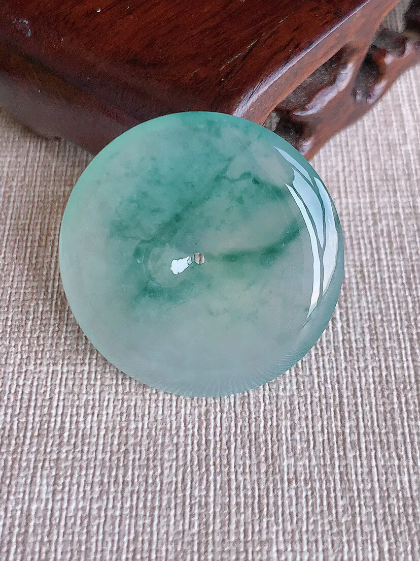 a货翡翠老坑冰种飘花平安扣吊坠，尺寸33.5×6mm 重量14.28g 0809