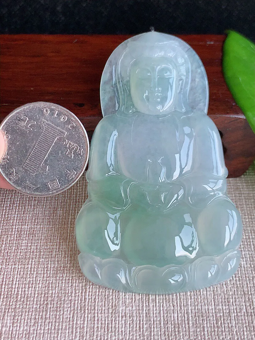a货翡翠老坑冰种晴水大正装观音吊坠 尺寸70.6×42.6×5.7mm 重量30.38g 0809