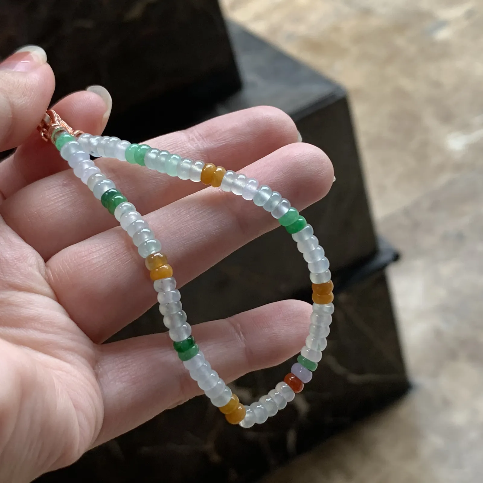 冰种三彩算盘珠手串
